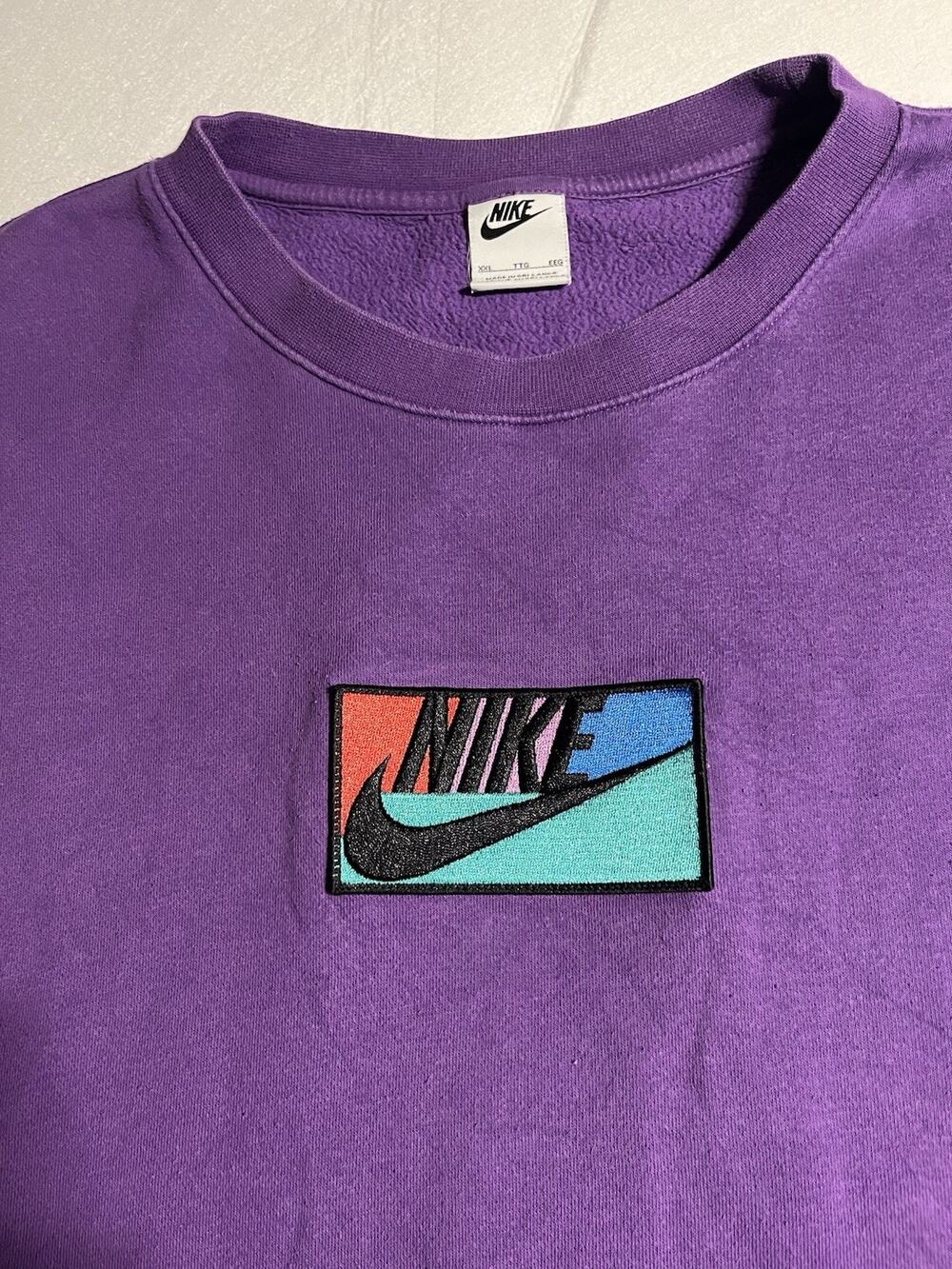Vintage 90s Nike Sweatshirt Mens XXL Purple Center Swoosh Embroidered Crewneck